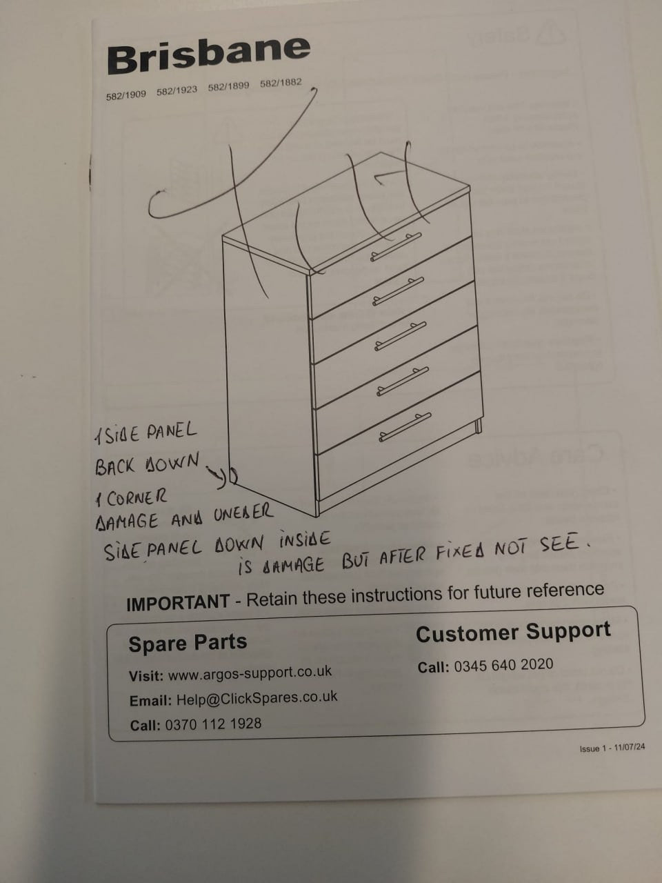 Home Brisbane 5 Drawer Chest White (B GRADE 1034)