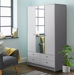 Home Malibu 3 Door 4 Drawer Mirror Wardrobe - Grey | Modern Bedroom Storage