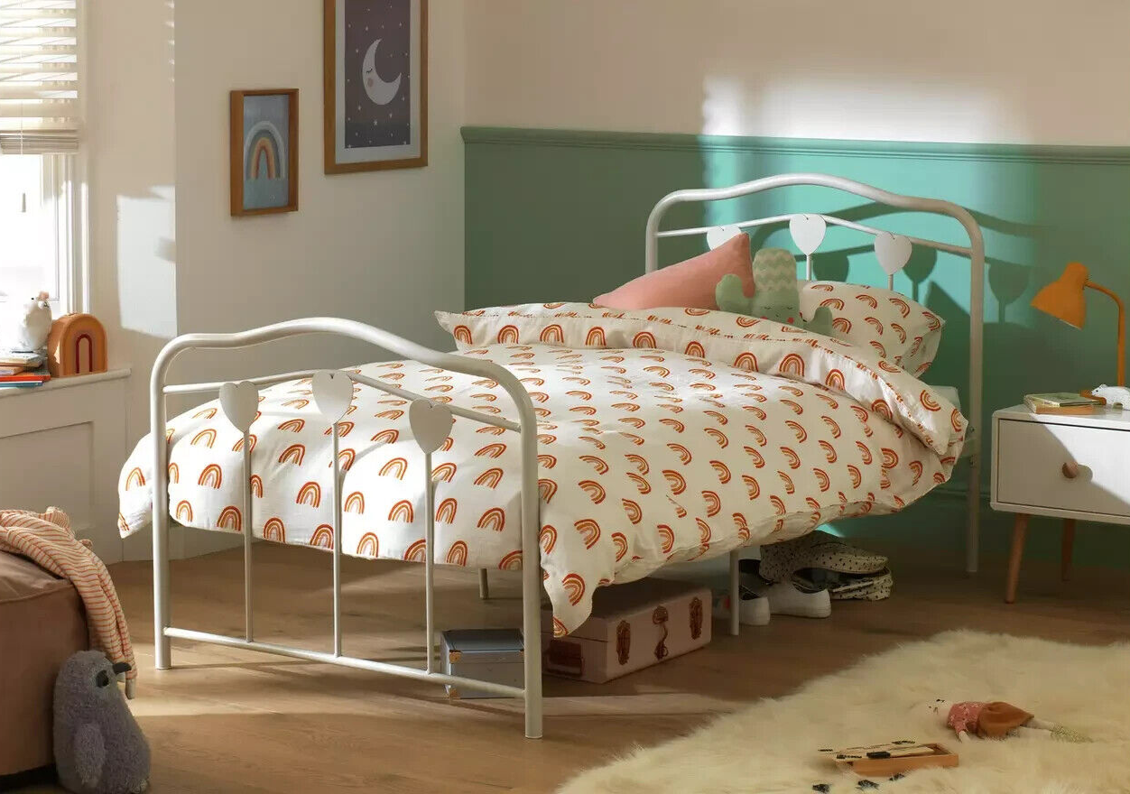 Hearts Single Metal Bed Frame - White ( B Grade 21231 )