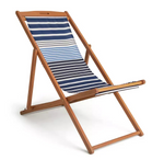 Folding Wooden Garden Deck Chair Blue | Outdoor Patio Reclining Chair Furniture