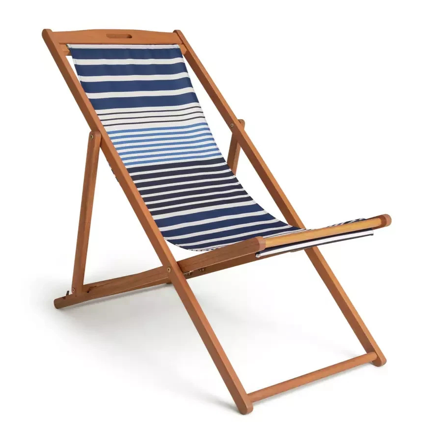 Folding Wooden Garden Deck Chair Blue | Outdoor Patio Reclining Chair Furniture
