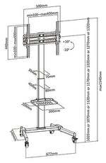 ProperAV Mobile TV Stand on Wheels Up to 55 Inch Black | Adjustable Rolling Cart