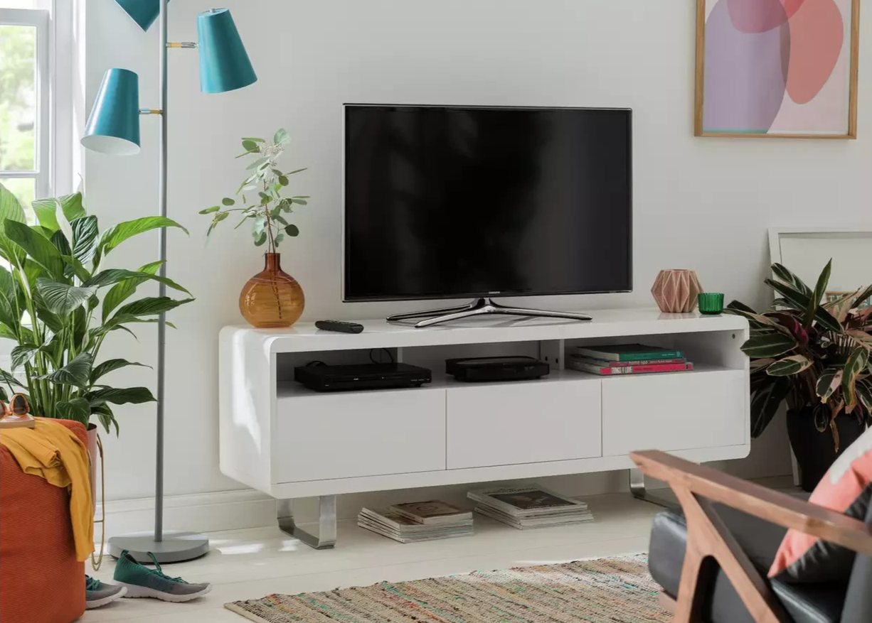 Home Sleigh 2 Door 1 Drawer TV Unit - White Gloss ( B Grade )