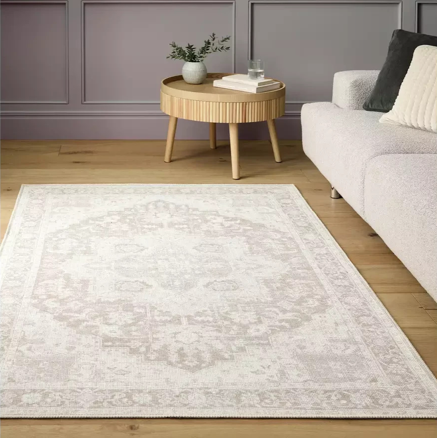 Vintage Effect Neutral Rug 120x170cm | Modern Living Room Floor Rug Carpet