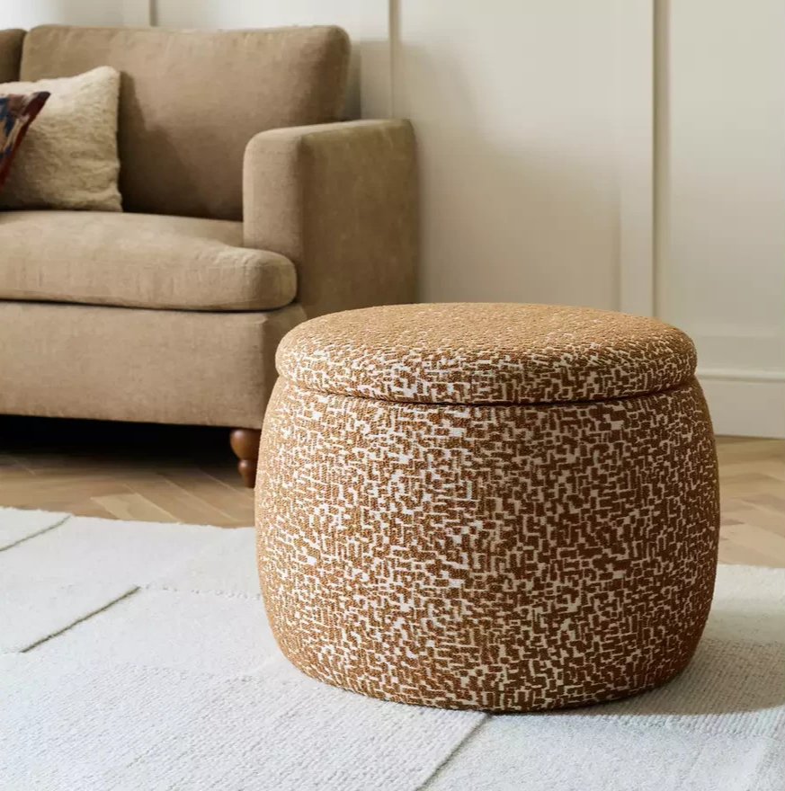 Cove Fabric Storage Ottoman Brown & Cream | Upholstered Storage Bench Furniture