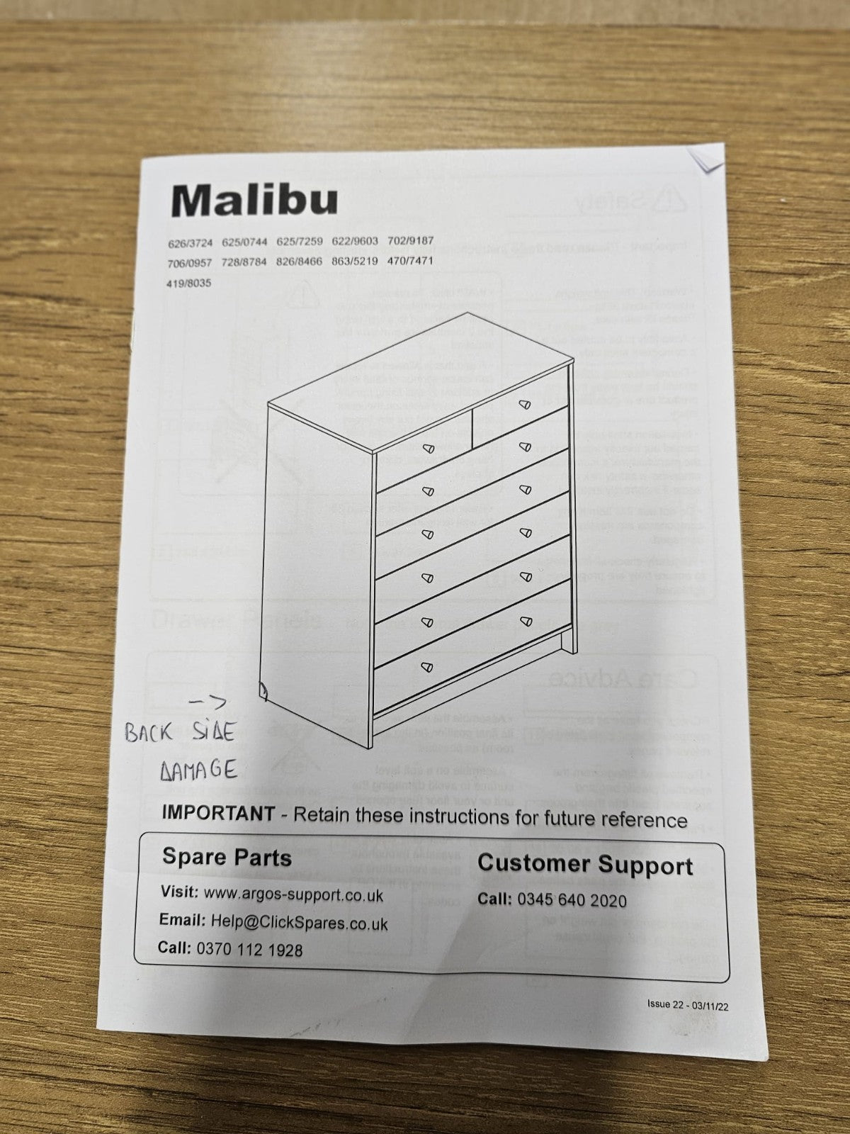 Malibu Modern 7 Drawer Chest Of Drawers  - Oak Effect (B Grade)