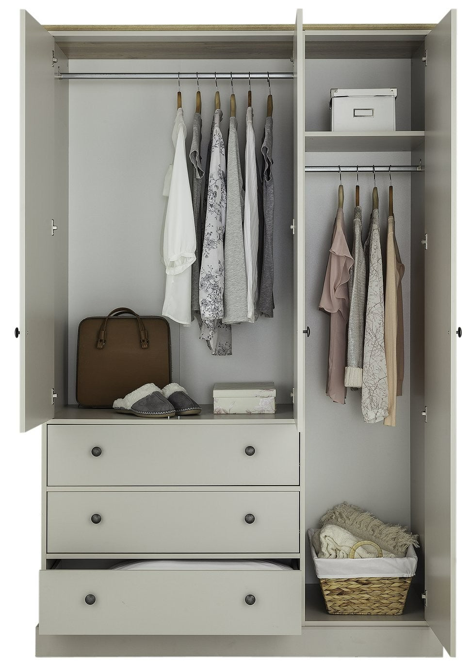 Home Kensington 3Dr 3Drw Wardrobe - Soft Grey /Oak Eff | triple wardrobe