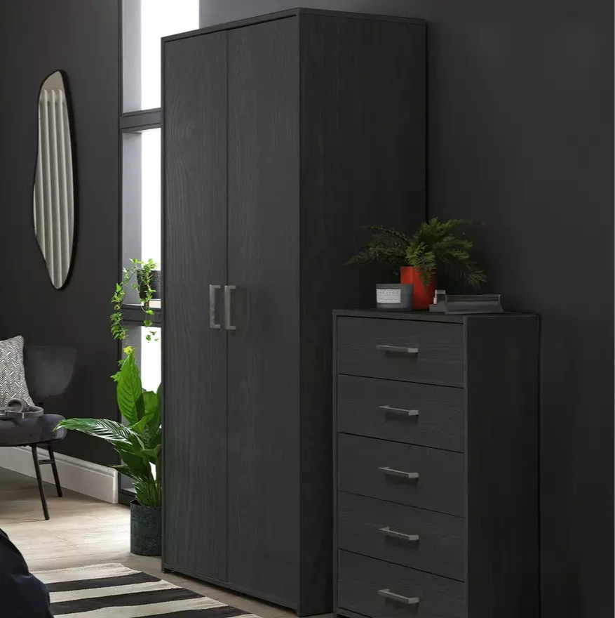Home Oslo 2 Door Wardrobe Black Oak Effect | Bedroom Storage Wardrobe Furniture
