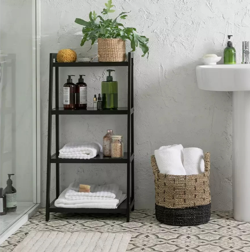 Home 4 Tier Bathroom Storage Shelving Unit Black | Freestanding Organiser Rack