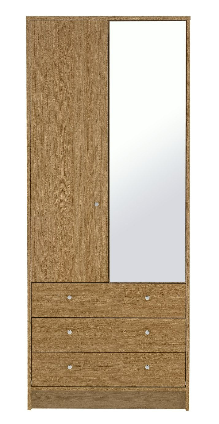 Home Malibu 2 Door 3 Drawer Wardrobe - Oak Effect | Warm Wood Aesthetic