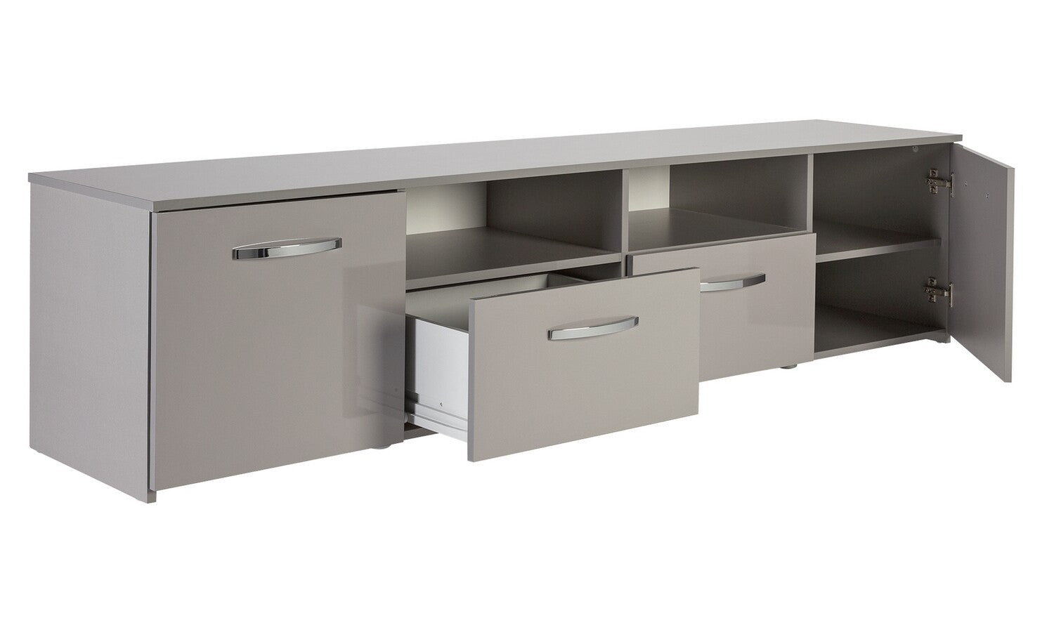 Home Hayward 2 Door TV Unit Gloss Grey | Modern Media Stand with Storage Shelves