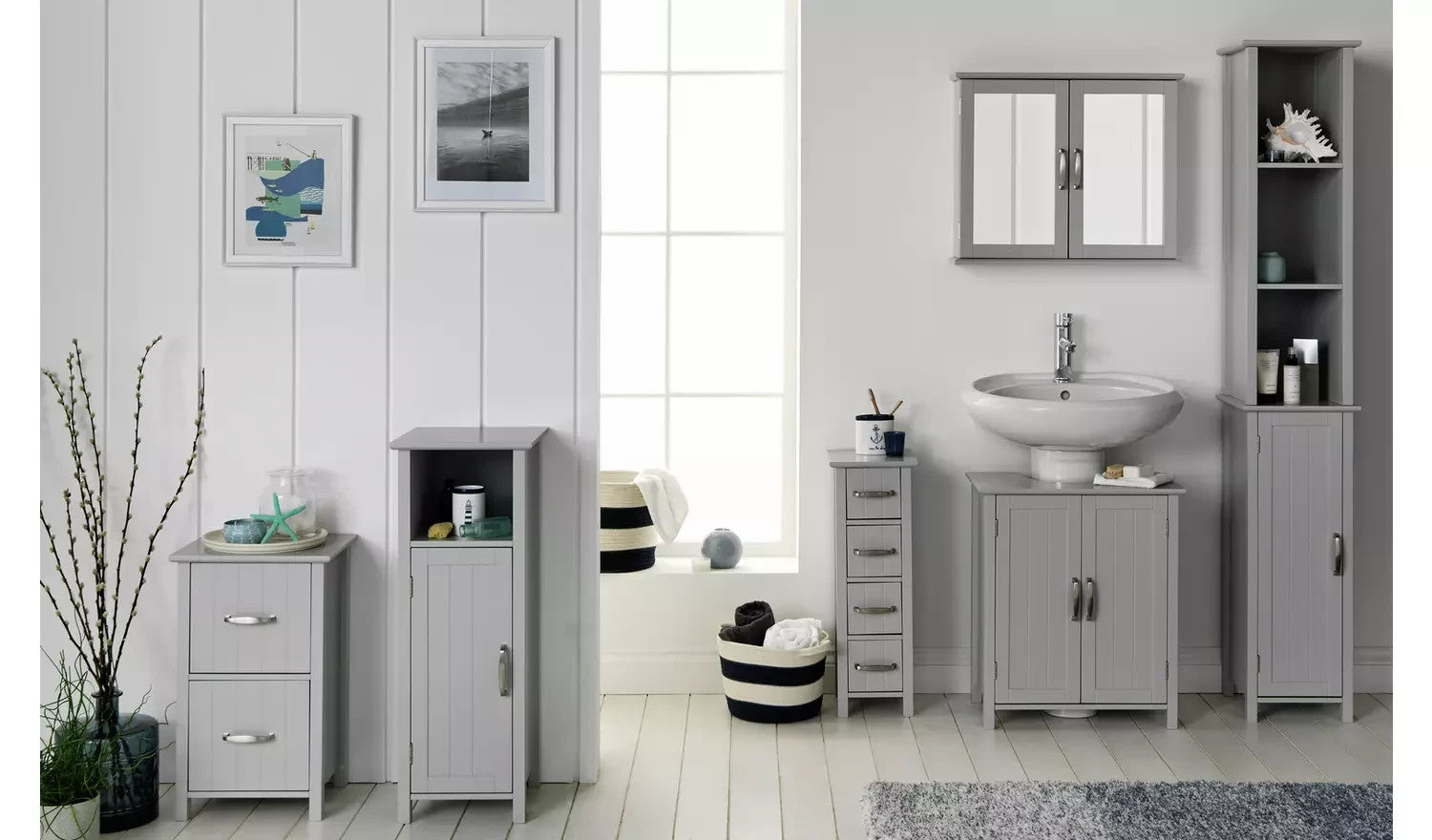 Home 4 Drawer Bathroom Storage Unit Grey | Freestanding Bathroom Cabinet