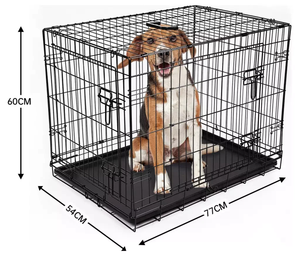 Double Door 30 Inch Pet Cage Medium | Metal Dog Crate Animal Kennel Furniture