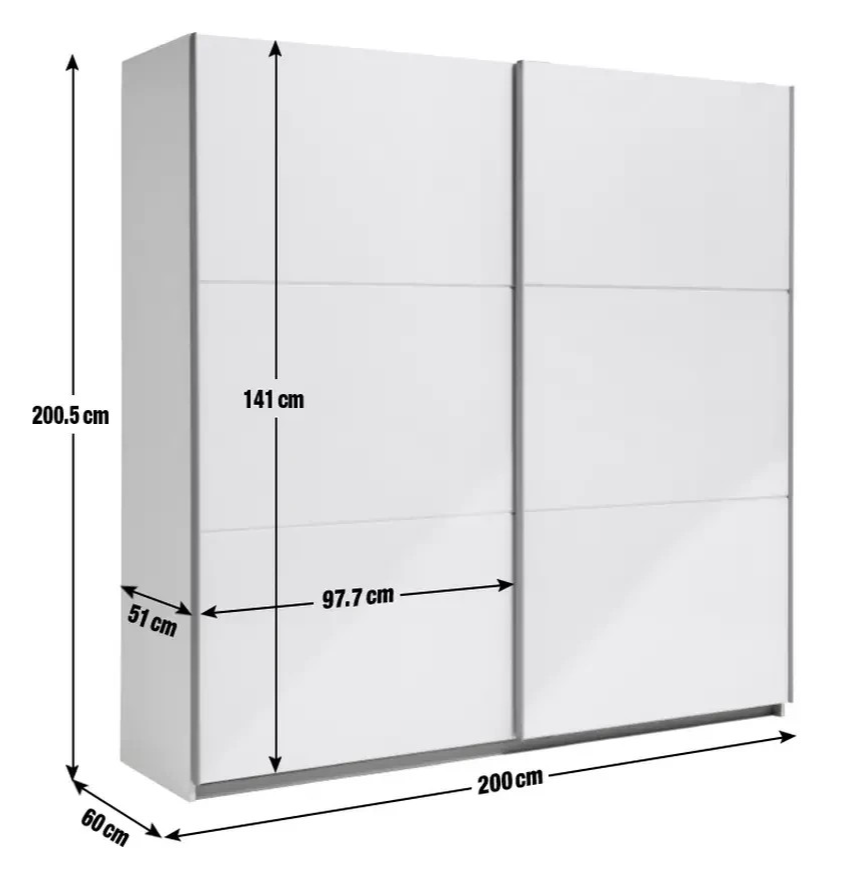 Holsted 200cm Sliding Wardrobe White Gloss | Bedroom Storage Furniture Unit