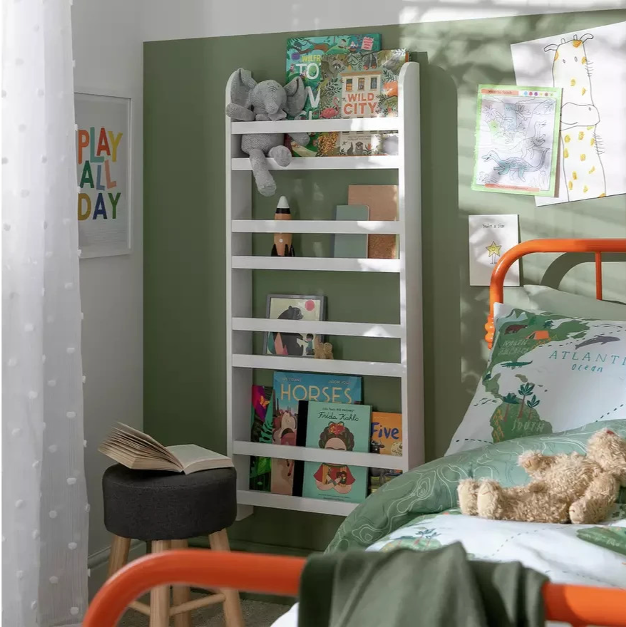Kids Scandinavia Wall Mounted Bookcase White | Children's Bedroom Wall Shelf