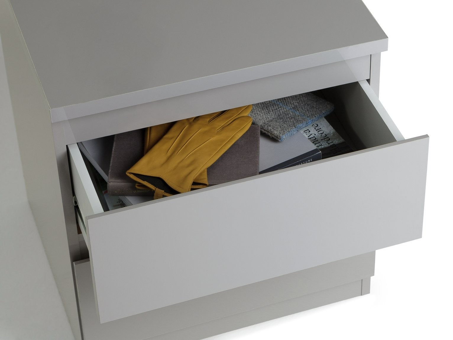 Home Jenson 2 Drawer Bedside Table - Gloss Grey | Sleek Minimalist Look