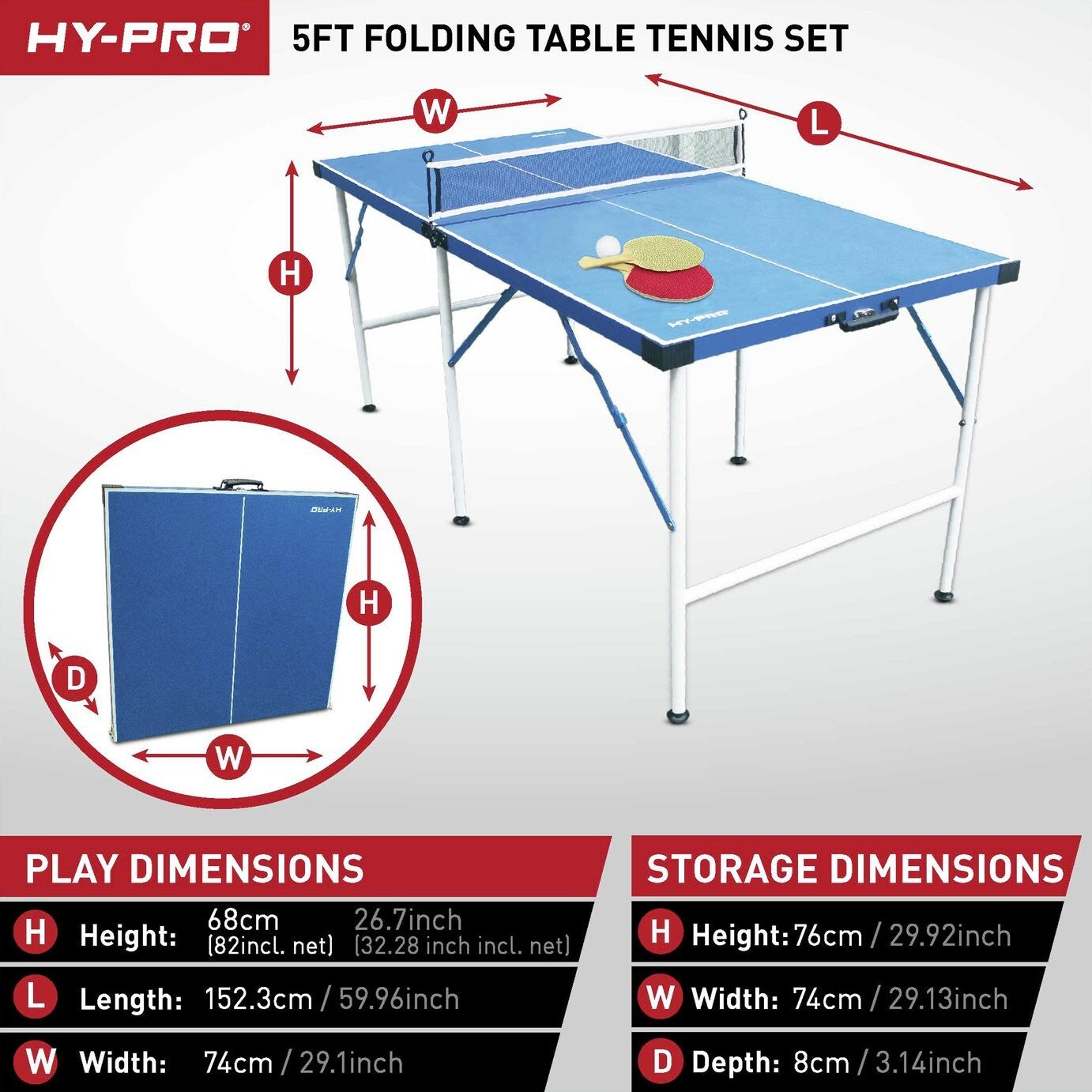 Hy-Pro 5ft Folding Table Tennis Table ( B Grade 40949 )