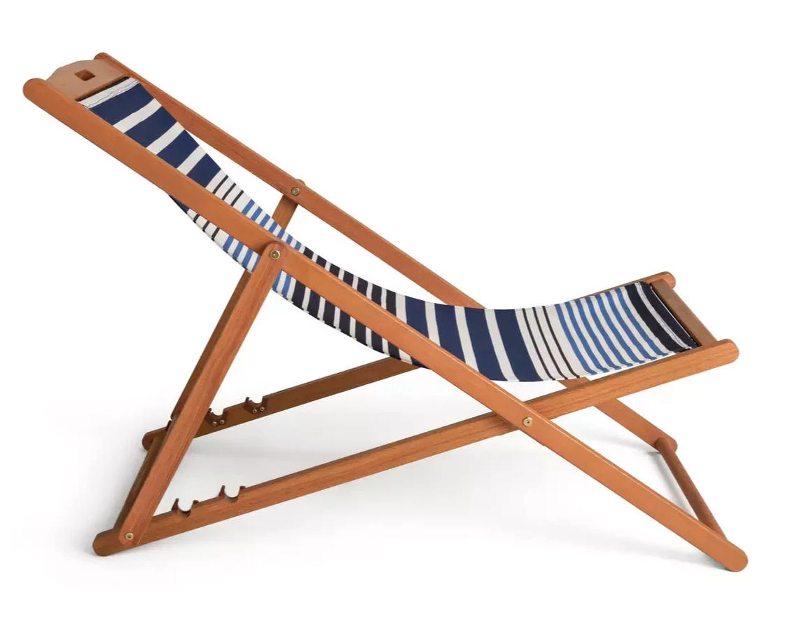 Folding Wooden Garden Deck Chair Blue | Outdoor Patio Reclining Chair Furniture