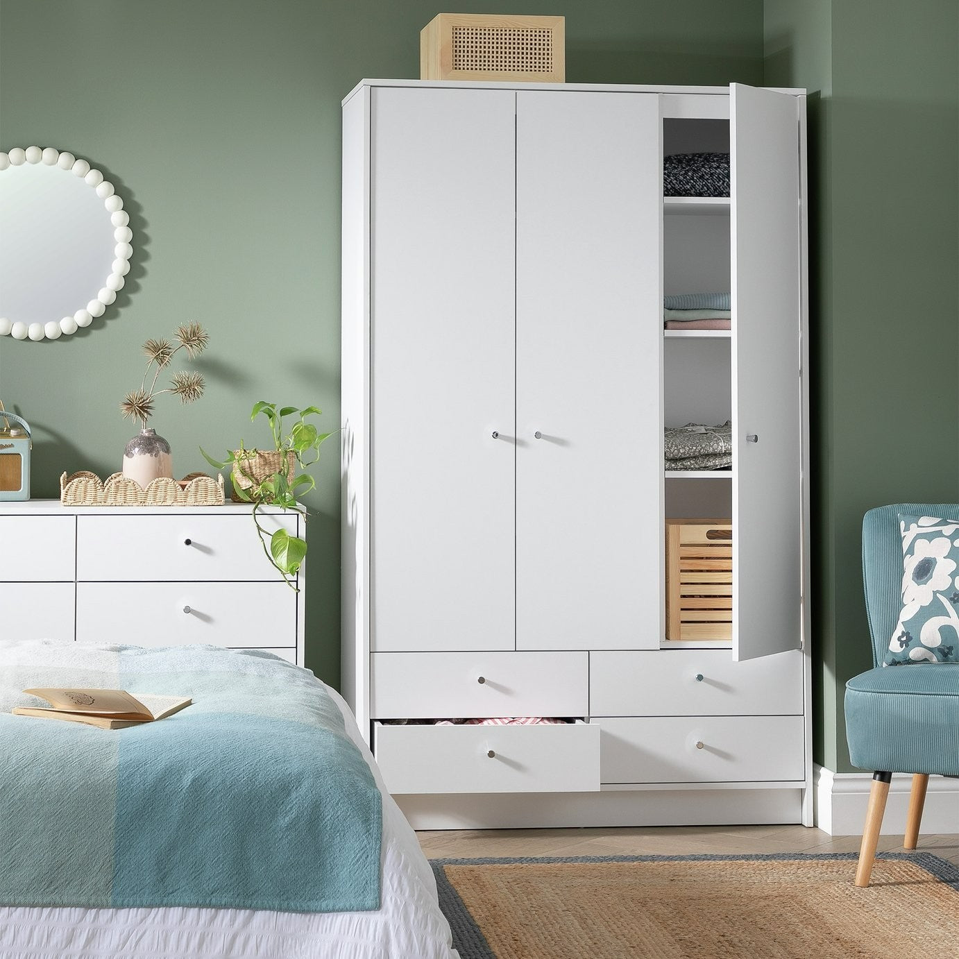 Home Malibu 3 Door 4 Drawer Wardrobe - White (B Grade)