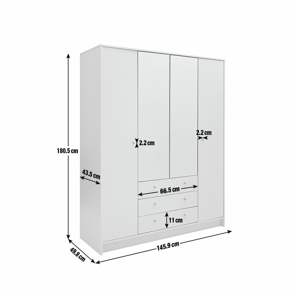 Home Malibu 4 Door 3 Drawer Mirror Wardrobe - Grey (B Grade)
