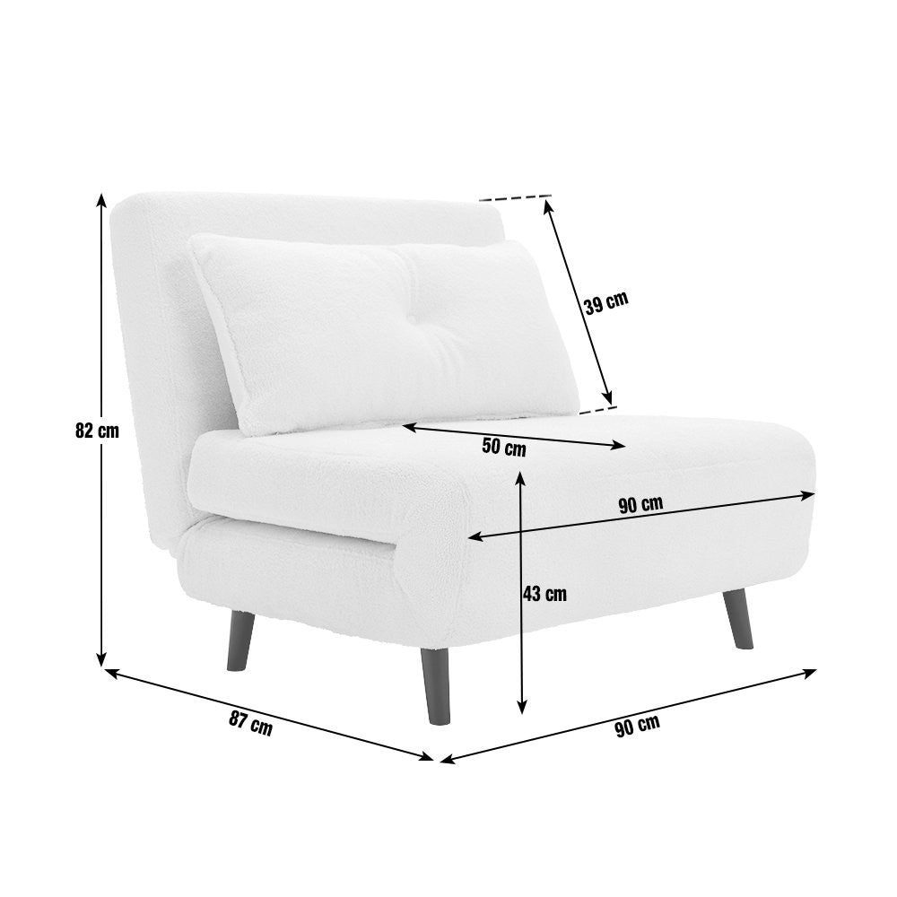 Roma Single boucle Chairbed - Cream | Small Sofa Bed Guest Chair