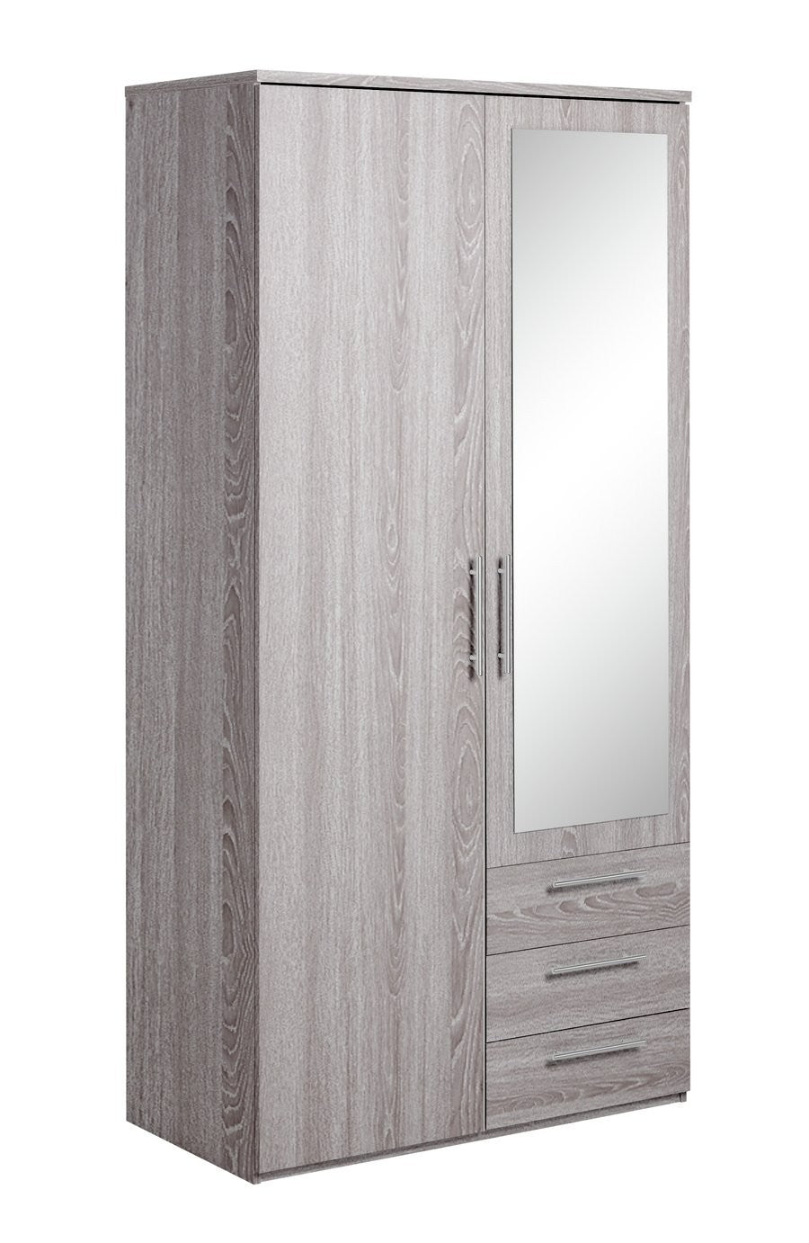 Home Brisbane 2 Door3 Drawer Mirror Wardrobe – GreyOak | Modern Bedroom Storage