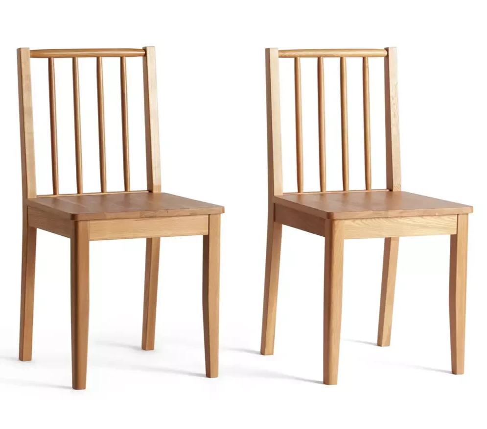 Nel Pair of Solid Wood Spindle Chairs Natural | Wooden Dining Chair Set
