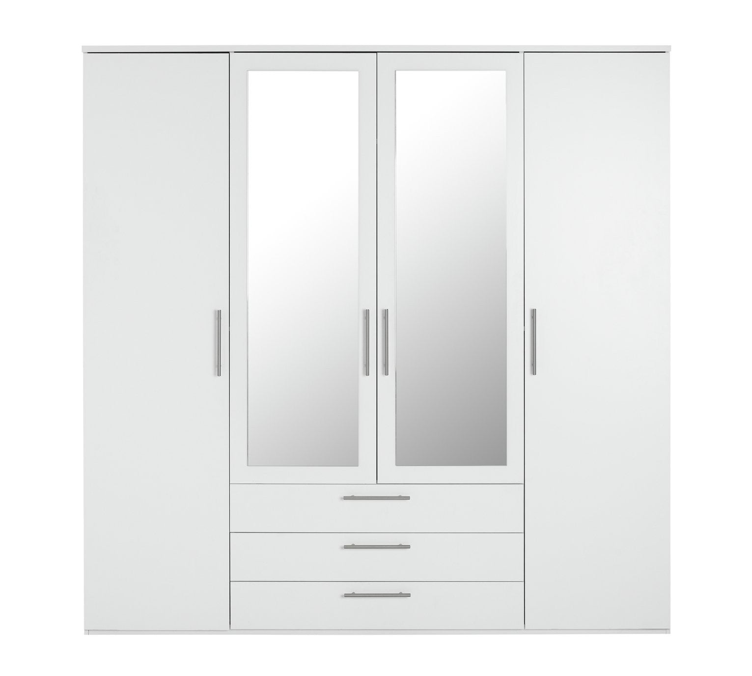 Brisbane 4 Door 3 Drawer Mirror Wardrobe - White |Spacious Clothing Organization