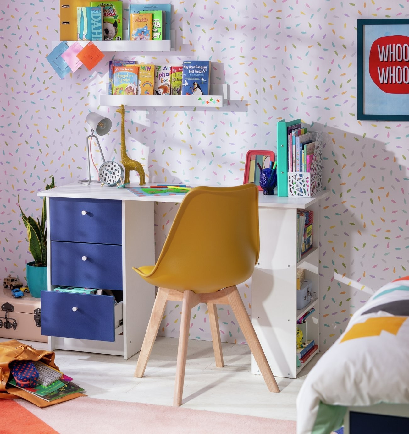 Home Kids Malibu 3 Drawers Desk - Blue & White | Kids desk with storage