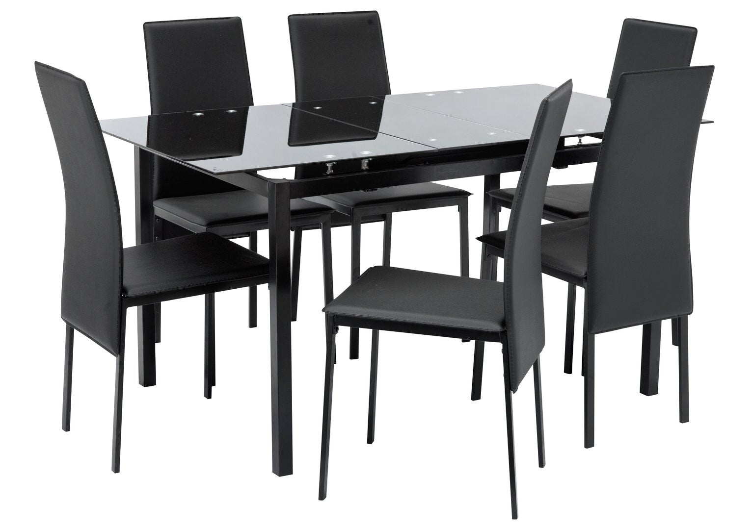 Lido Glass Extending Dining Table & 6 Black Chair ( B Grade 47231 - 45168 )