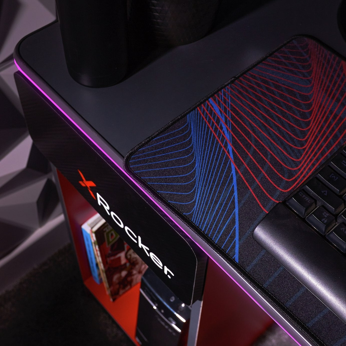 X Rocker Carbon Tek Gaming Desk - Black | Computer Desk With Lighting