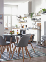 Habitat Quattro Modern Round Dining Table and 4 Chairs Grey Faux Leather Kitchen