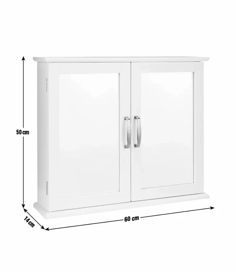 Tongue & Groove 2 Door Mirrored Cabinet White | Bathroom Storage Cabinet Furnitu