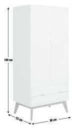 Pimlico 2 Door 2 Drawer Wardrobe - White | Slim wardrobe for small rooms