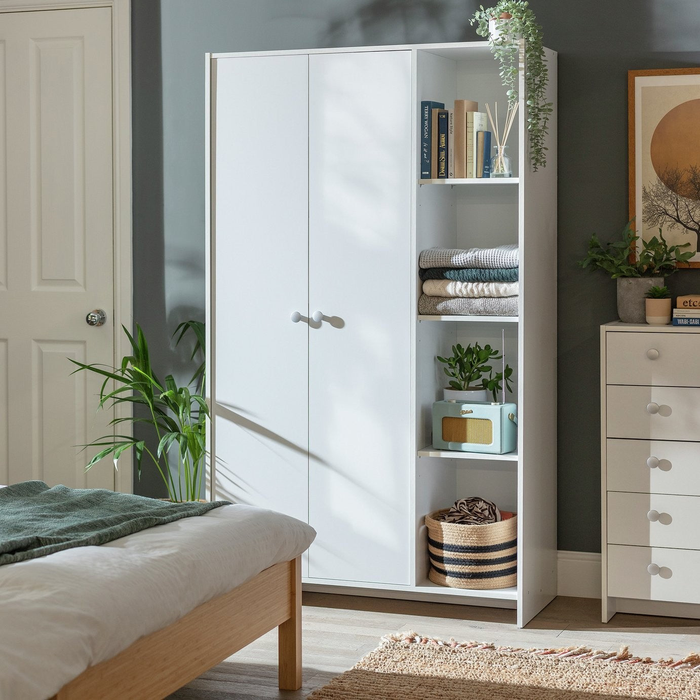 Home Seville 2 Door Open Shelf Wardrobe - White ( B Grade )