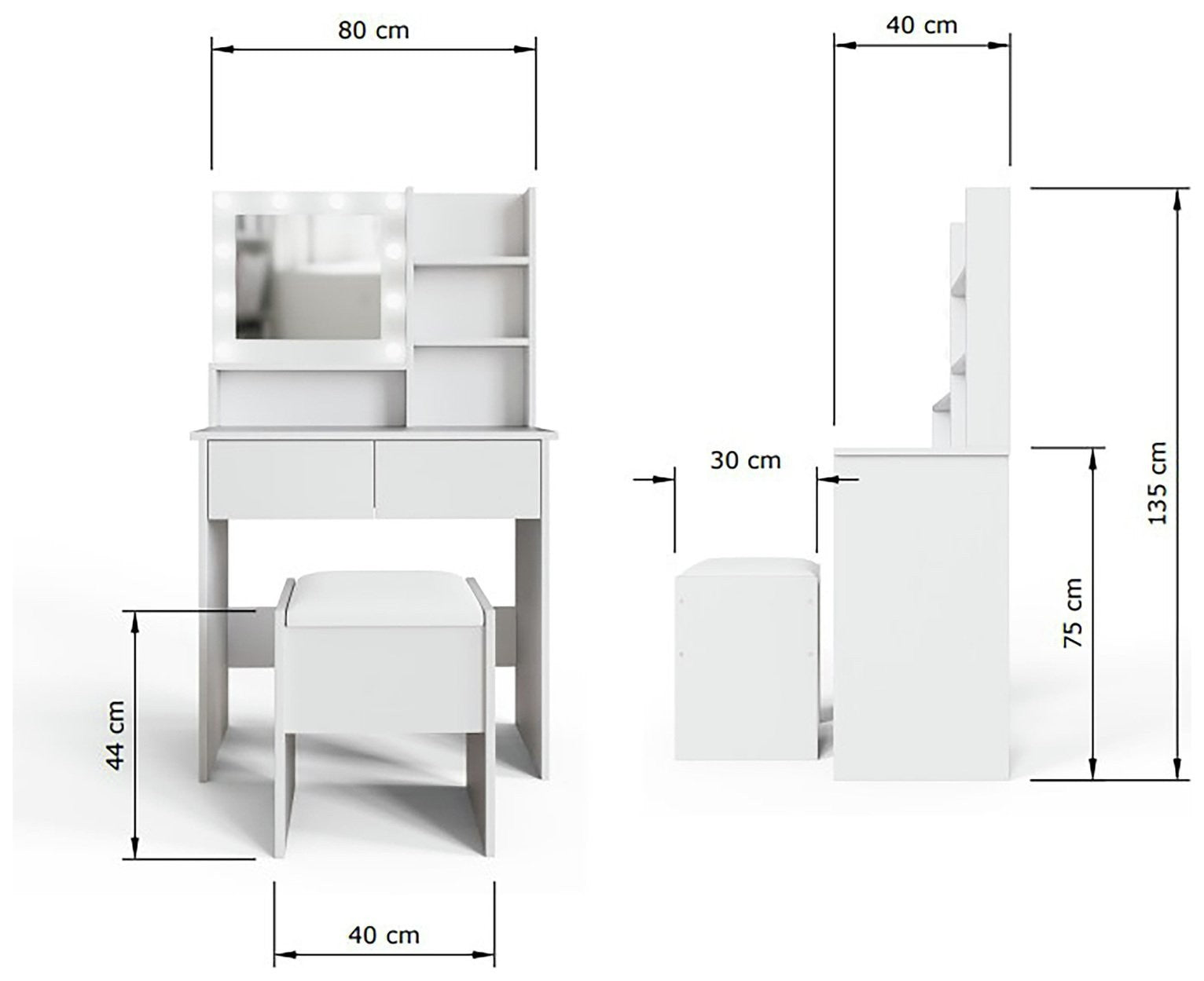 GFW Eva 2 Drawer Dressing Table With Stool - White | White vanity table