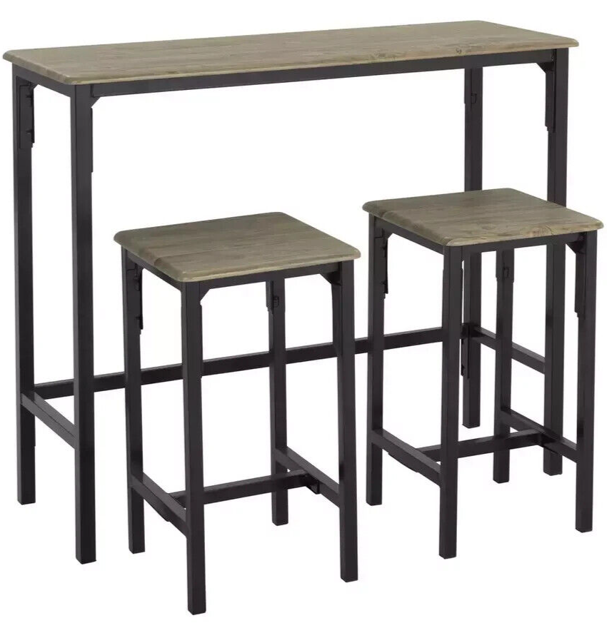 Bolitzo Bar Set & 2 Stools - Oak & Black