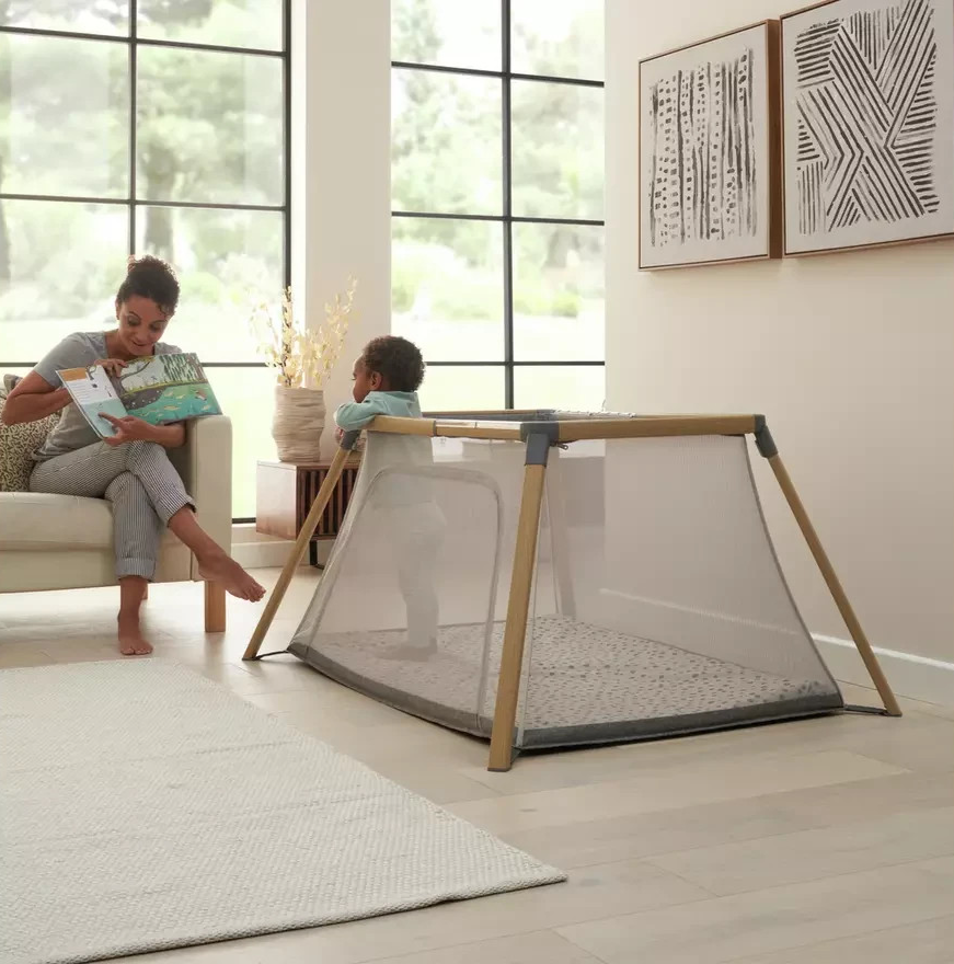 Tutti Bambini CoZee Go Crib Oak Charcoal | Portable Baby Bed & Travel Crib