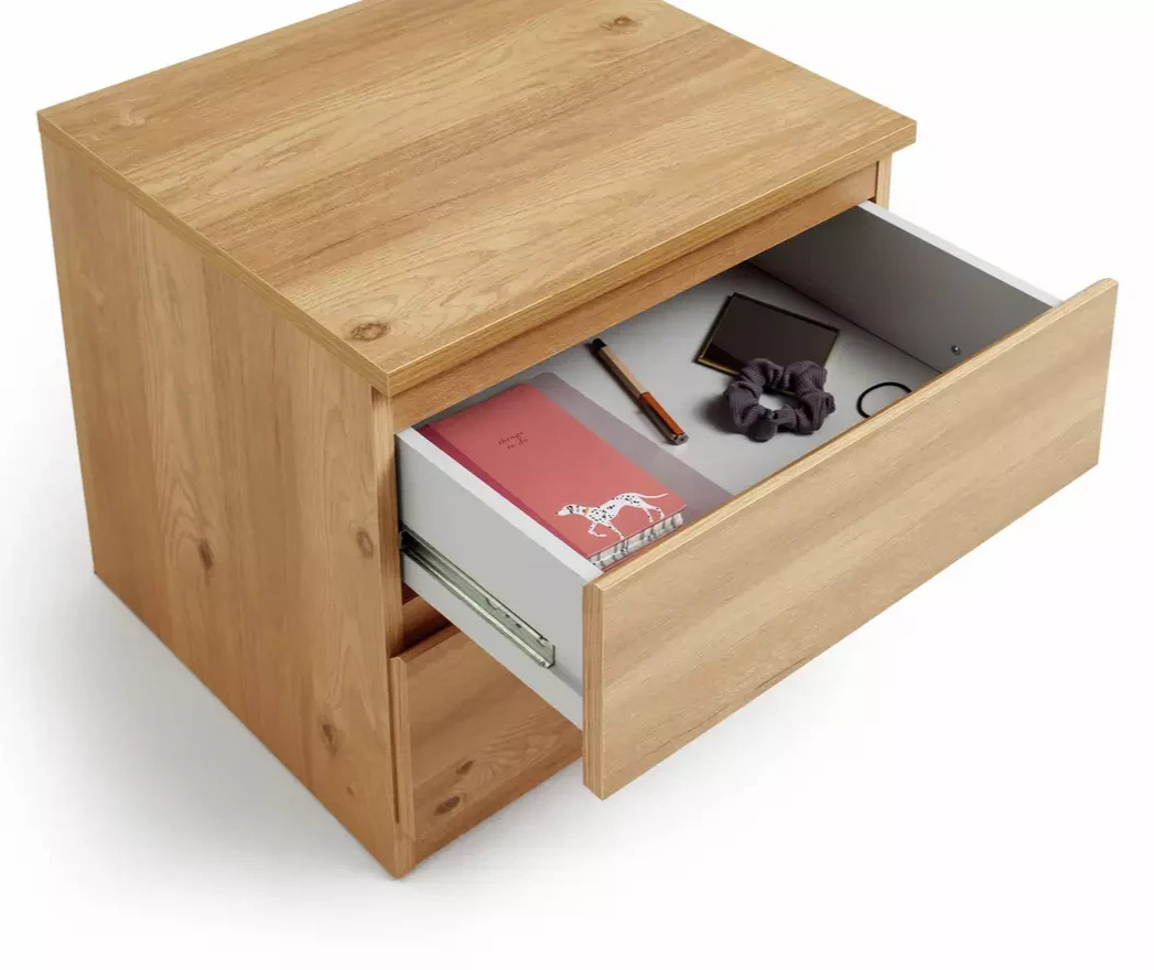 Home Jenson 2 Drawer Bedside Table Oak Effect | Bedroom Storage Nightstand Unit