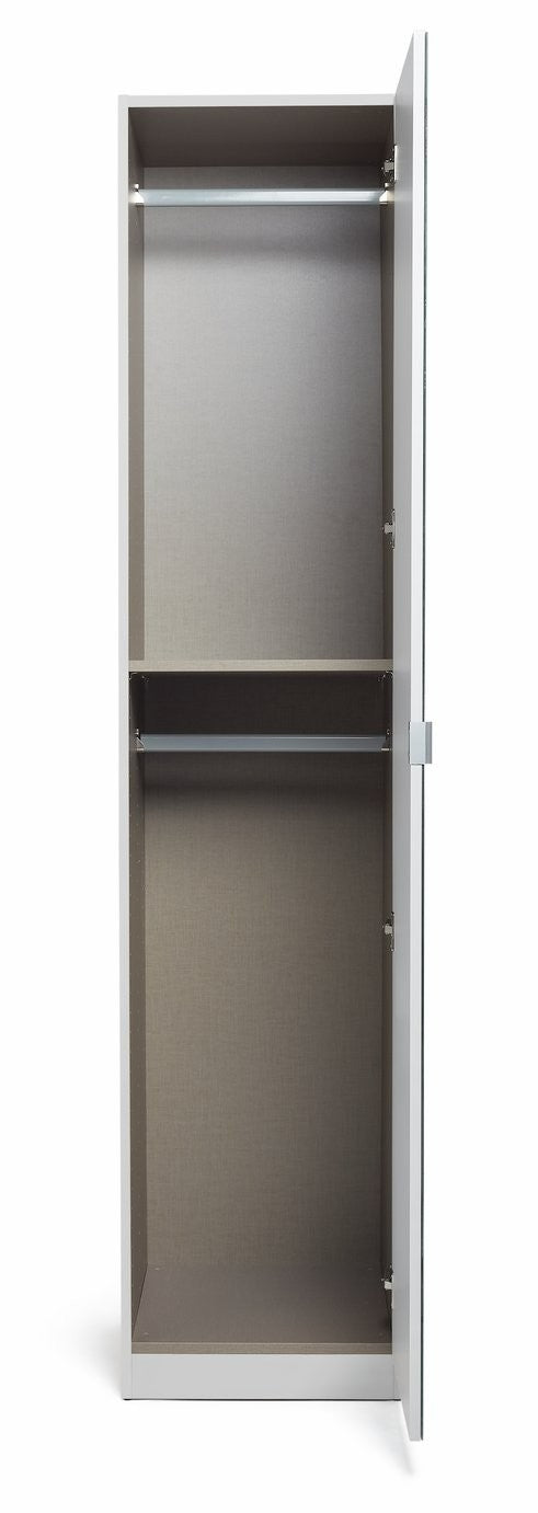 Munich 1 Door Mirror Wardrobe - White | Slim White Mirrored Closet