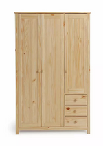 Home Scandinavia 3 Door 3 Drawer Wardrobe Pine | Large Bedroom Storage Furniture