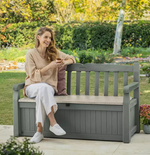 Keter Eden 265L Storage Bench Beige Green | Outdoor Garden Storage Seat