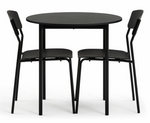 Stella Round Modern Dining Table and 2 Black Chairs 80cm - Wood Effect