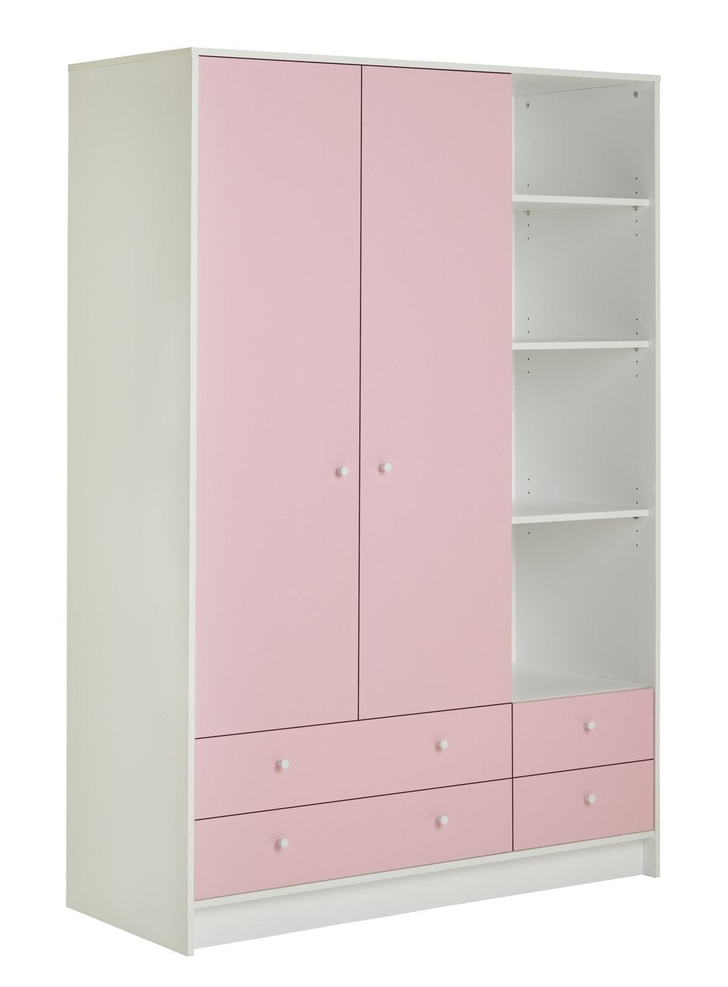 Home Kids Malibu 2 Door 4 Drawer Wardrobe - Pink | Childrens Bedroom Storage