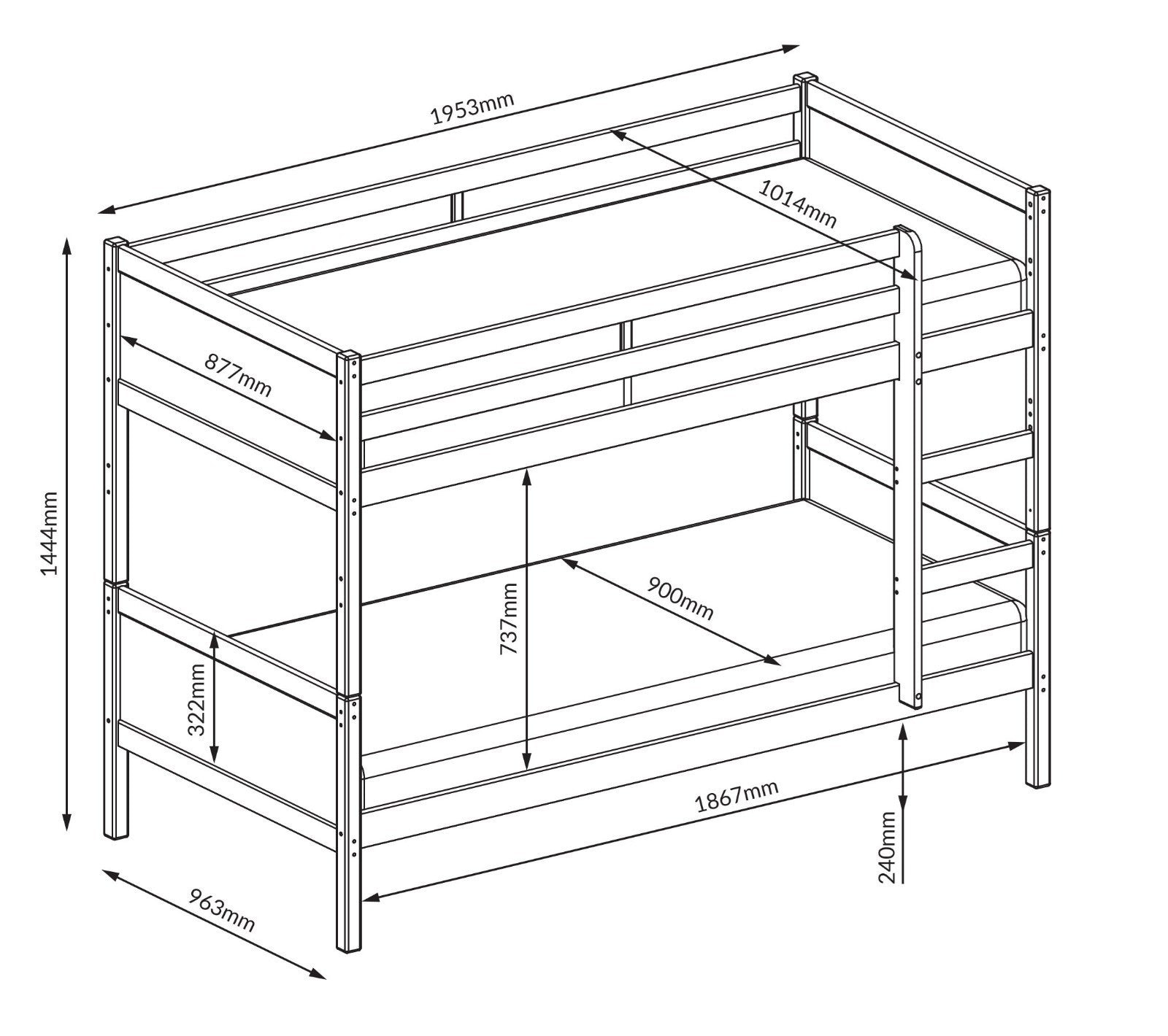 Detachable Bunk Bed Frame - White ( Used )