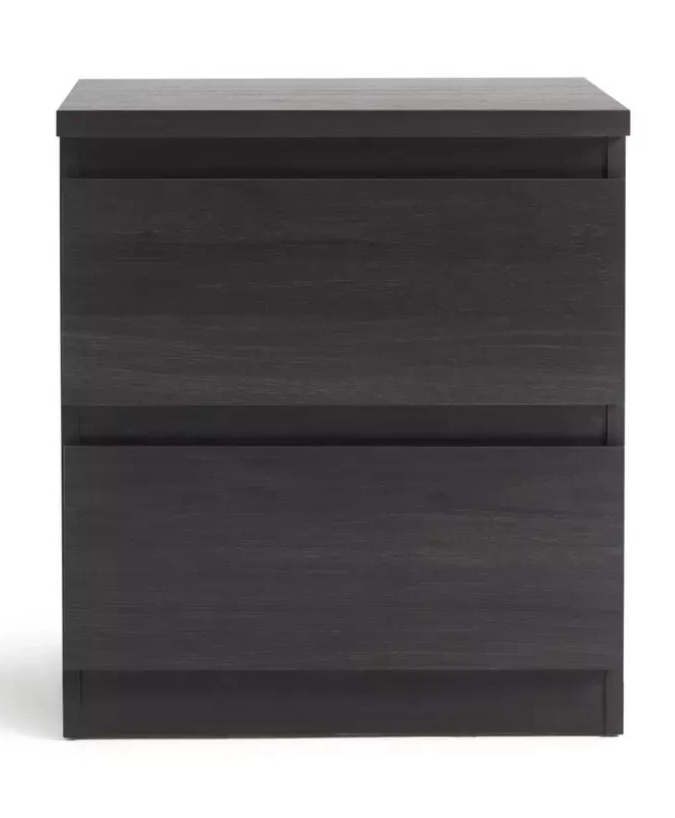 Home Jenson 2 Drawer Bedside Table Black Oak Effect | Bedroom Storage Nightstand