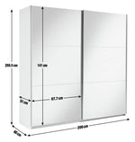 Holsted Mirrored 200cm Sliding Wardrobe - White | High Shine Finish