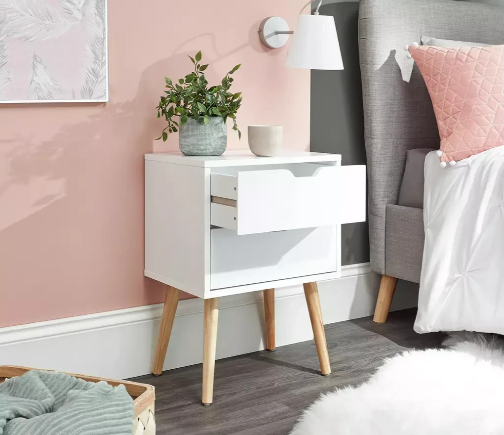 GFW Nyborg 2 Drawer Bedside Table White | Bedroom Nightstand Storage Furniture