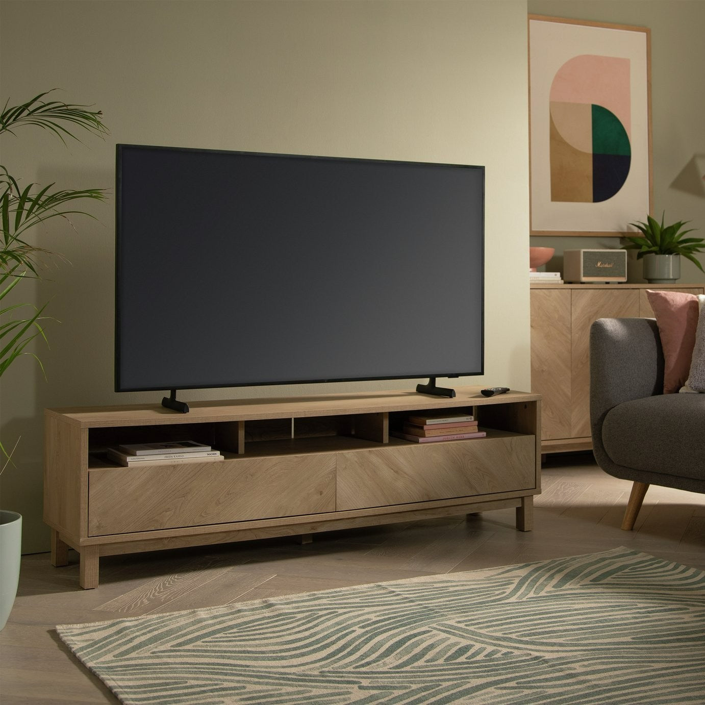 Fynn 2 Drawer TV Unit - Oak | Contemporary Media Furniture