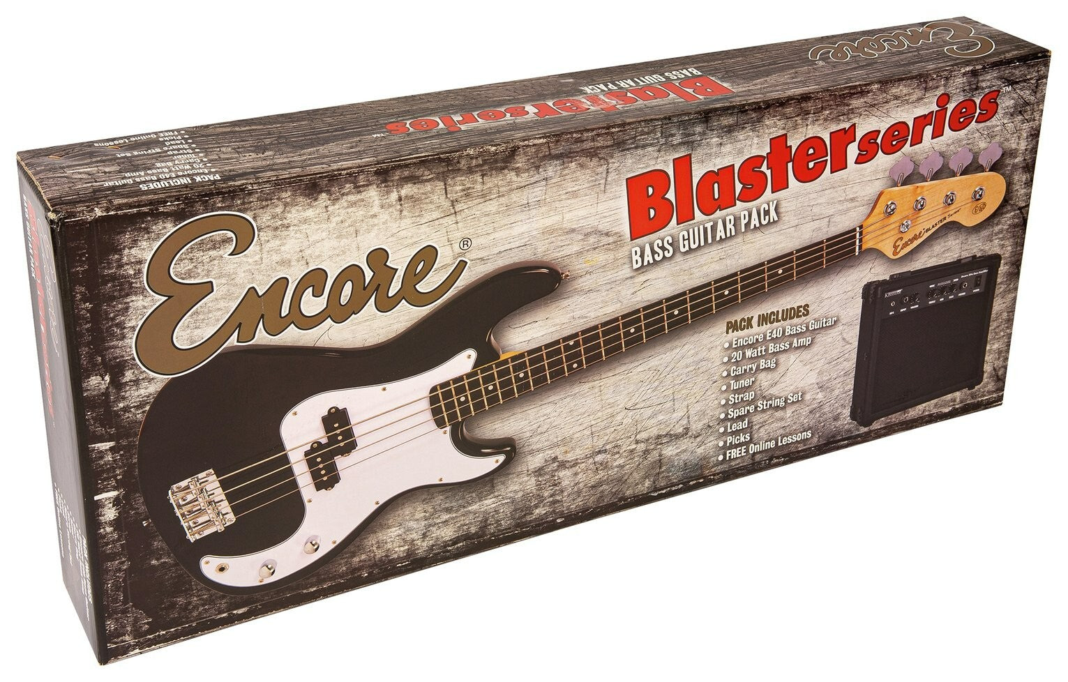 Encore E40 Full Size Bass Guitar Pack - Black